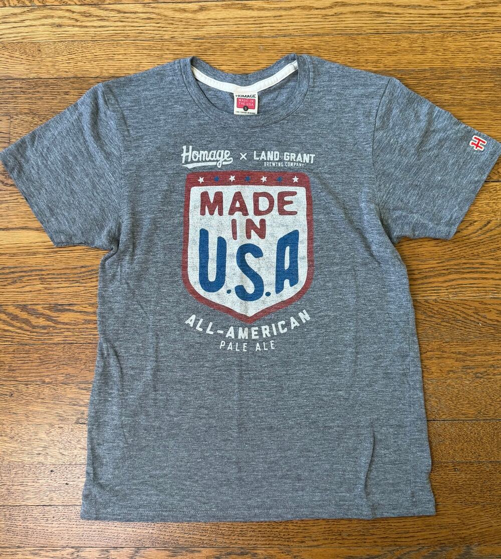 Homage Adult Land Grant Brewing Made In USA Shirt Size Small